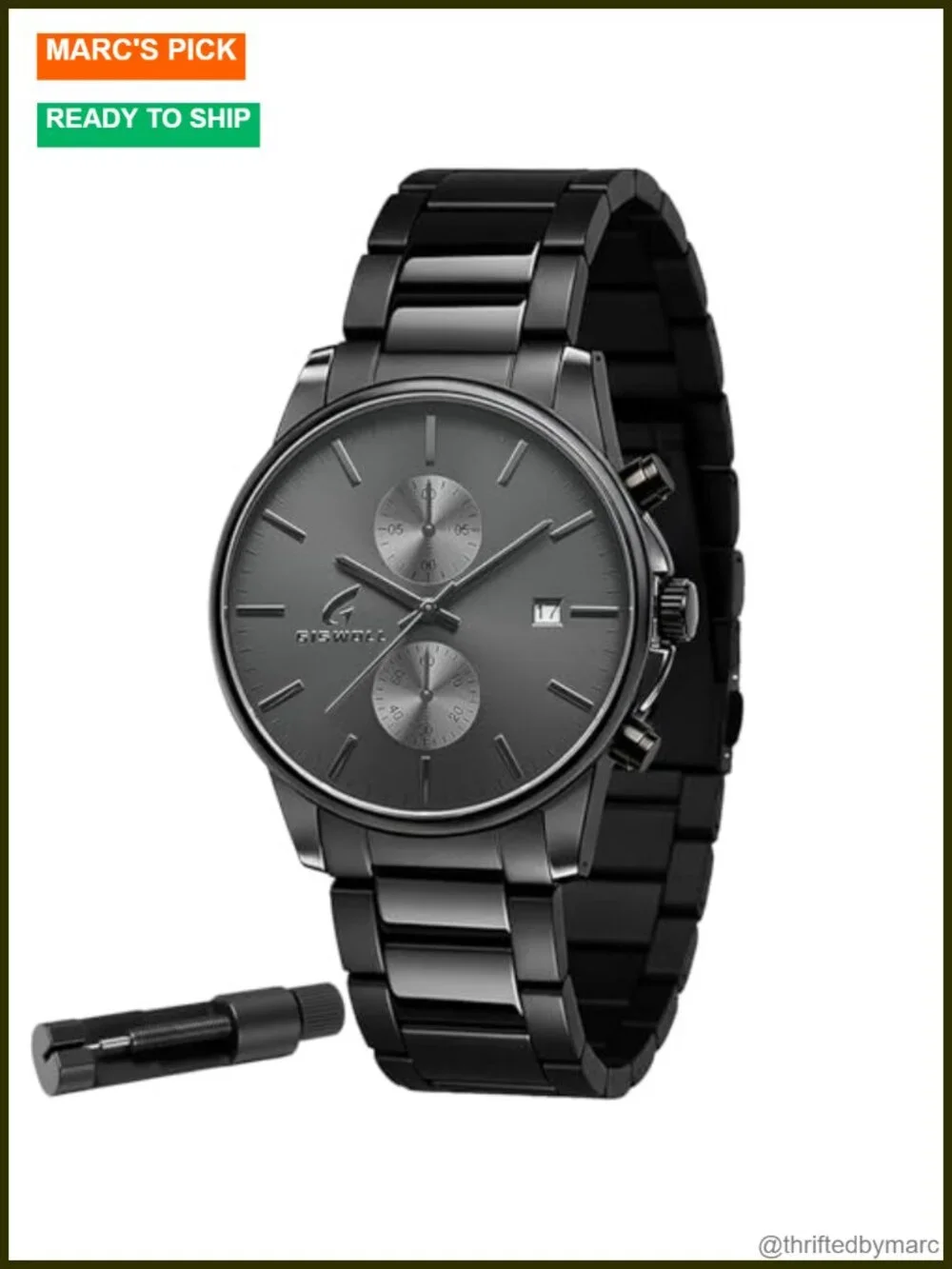 Stainless Steel Chronograph Watch with Solid Build, Waterproof, Auto Date,